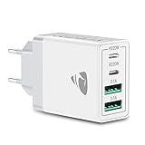 Aioneus USB C Ladegerät, 4 Ports Mehrfach Ladegerät mit USB-C und USB-A, 40W Schnellladegerät PD 3.0 Power Adapter USB Netzteil für iPhone 16 15 14 Pro Max 13 12 11 SE 2020 XS XR 8 7, Samsung, Handys