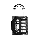 GRIFEMA combination lock 4-digit padlock, weatherproof, frost-proof, lock with number code, zinc alloy, robust, secure, locks for locker, shed, school, gym, 1 pack, black