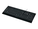 Logitech K280e Pro Kabelgebundene Business Tastatur für Windows, Linux und Chrome, USB-Anschluss, Handballenauflage, Spritzwassergeschützt, PC/Laptop, Deutsches QWERTZ-Layout - Schwarz