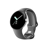 Google Pixel Watch – Android-Smartwatch mit Aktivitätsaufzeichnung – Smartwatch mit Herzfrequenz-Tracker – Edelstahlgehäuse in Polished Silver mit Sportarmband in Charcoalan, Wifi