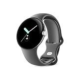 Google Pixel Watch – Android-Smartwatch mit Aktivitätsaufzeichnung – Smartwatch mit Herzfrequenz-Tracker – Edelstahlgehäuse in Polished Silver mit Sportarmband in Charcoalan, Wifi