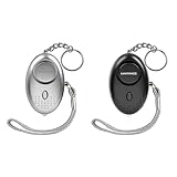 AMATHINGS 2er Set Taschenalarm Schwarz / Silber 140 dB Schlüsselanhänger Alarm mit LED-Licht – Panikalarm Schlüsselanhänger zur Selbstverteidigung – Alarmgeräte für die Handtasche