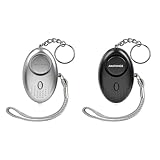 AMATHINGS 2er Set Taschenalarm Schwarz / Silber 140 dB Schlüsselanhänger Alarm mit LED-Licht – Panikalarm Schlüsselanhänger zur Selbstverteidigung – Alarmgeräte für die Handtasche