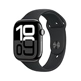 Apple Watch Series 10 (GPS 46 mm) Smartwatch mit Aluminiumgehäuse in Diamantschwarz und Sportarmband in Schwarz (S/M). Fitnesstracker, EKG App, Always-On Retina Display, Wasserschutz