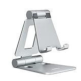 NULAXY Verstellbar Handy Ständer Tisch: Faltbarer Handy Halterung Halter Aluminium Phone Stand für Schreibtisch Kompatibel mit iPhone 16 15 14 13 12 11 Pro Max Xs Xr X 8, Galaxy, alle Handys - Silber