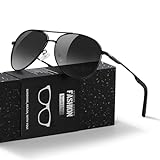 kunchu Sonnenbrille Herren Damen Polarisierte Unisex UV400-Schutz Klassische Ultraleichte Fahren Angeln Laufen Outdoor Schwarze Fliegerbrille Vintage Fahrerbrille SchwarzGrau