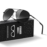 kunchu Sonnenbrille Herren Damen Polarisierte Unisex UV400-Schutz Klassische Ultraleichte Fahren Angeln Laufen Outdoor Schwarze Fliegerbrille Vintage Fahrerbrille SchwarzGrau