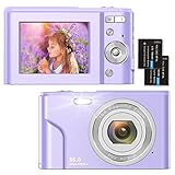 Digitalkamera 1080P HD Kompaktkamera 36 Megapixel Mini-Videokamera 2,4' LCD Digitalkamera Wiederaufladbare Fotokamera mit 16X Digitalzoom für Studenten/Erwachsene/Kinder/Anfänger (Bläulich Lila)