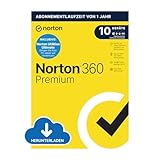 Norton 360 Premium 2024, Premium + Utilities Ultimate,10 Geräte, Antivirus, Secure VPN, 1-Jahres-Abonnement, PC,Mac,Android,iOS, Aktivierungscode per Email