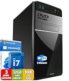 Intel i7 - Business Office Multimedia Computer mit 3 Jahre Garantie! | 32 GB RAM | 1000GB SSD | DVD ± RW | USB 3.0 | Windows 11 Prof. 64-Bit | WiFi 600 und Bluetooth 5