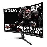 CRUA Curved Gaming-Monitor 27 Zoll 180Hz, FHD 1080P 1800R PC-Monitor, 1 ms GTG mit FreeSync, geringe Bewegungsunschärfe, Augenschutz, VESA, DisplayPort, HDMI, schwarz