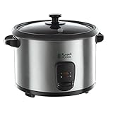 Russell Hobbs Reiskocher [1,8l] inkl. Dampfgarer -Einsatz (Warmhaltefunktion, antihaftbeschichteter Gartopf, Reislöffel & Messbecher, Edelstahl, Glas-Deckel, Schongarer für Gemüse & Fisch etc)19750-56