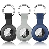 Wanme 3 Stück Hülle für Apple AirTag Anhänger mit Schlüsselanhänger, AirTags Silikon Tragbar Keyring Abdeckung, Schutzhülle für Apple AirTag Case Tracker (Schwarz+Dunkelblau+Grau)