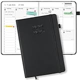 JAYSOO® Kalender 2024-2025 Wochenplaner 21x14.5cm Tageplan und Stundenplan, 18 Monate Terminplaner Hardcover (Jul.2024-Dez.2025) für Arbeit, Lernen und Familienplan - Schwarz