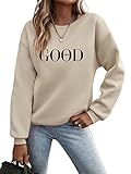 Minetom Pullover Damen Sweatshirt Briefe Drucken Langarm Rundhals Pulli Herbst Winter Frauen Buchstaben Druck Locker Casual Oberteil Sport Streetwear Sweatshirts ohne Kapuze Bluse Tops A Beige M