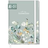 paper&you® Adressbuch A6+ mit Register A-Z 'Minty Leaves' Buch für Kontakte, Geburtstage & Passwörter - nachhaltig & klimafreundlich