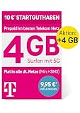 Telekom MagentaMobil Prepaid M SIM-Karte ohne Vertragsbindung, 5G inkl. I 8 GB & Allnet Flat (Min, SMS) in alle dt. Netze + EU-Roaming I Surfen mit 5G/ LTE Max & Hotspot Flat I 10 EUR Startguthaben