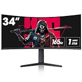 KOORUI 34 Zoll Ultrawide Curved Gaming Monitor, PC Bildschirm 165Hz, 1MS, 1000R, WQHD 3440x1440, VA, Adaptive Sync, 2xHDMI 100Hz & Display Port 165Hz, VESA 75 * 75mm, DCI-P3 90%, Höhenverstellbar