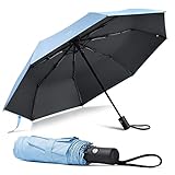 Vicloon Regenschirm, Taschenschirm Auf-Zu-Automatik, Regenschirm Sturmfest, 210T Teflon-Beschichtung, lLeicht, Stark, für Herren und Damen (Himmelblau)