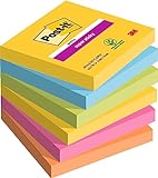 Post-it Super Sticky Notes Carnival Collection, Packung mit 6 Blöcken, 90 Blatt pro Block, 76 x 76 mm, Gelb, Blau, Grün, Pink - Extra-stark klebende Notizzettel für To-Do-Listen und Erinnerungen