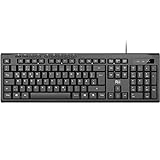 Rii Keyboard Wired, PC Keyboard USB, Business Slim Keyboard with Cable for Computer, Laptop, Mac, Windows, macOS, QWERTZ German Layout - Black