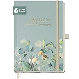 Häfft® Wochen-Notiz-Kalender 2025 A5 'Minty Leaves' Buchkalender, Terminplaner Notiz-Timer, Terminplaner, Wochenkalender, Organizer, Terminkalender mit Einstecktasche - nachhaltig & klimafreundlich