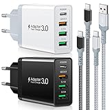 2 Stück 35W USB C Ladegerät [4-Port Upgrade],Acezeek Schnellladegerät USB Stecker mit Wandladegerät mit 2 Stück 6.6Ft 60W USB C Ladekabel kompatibel für Samsung,LG,Google Pixel 6 Tablet(Schwarz&Weiß)