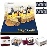 Starnearby 3D-Notizblock, 3D Kalender Abreißen 2025, 2025 Tischkalender-Notizblock mit Licht, Kreative Magic Castle Haftnotizen, Papierskulptur Desktop Ornament (Schloss mit Licht)