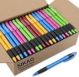 Sikao Gripped Slimster Einziehbarer Kugelschreiber, Großpackung Schwarz tinte Mittlere Spitze 1,0mm, Druckkugelschreiber Schreibstifte für Schule und Büro, Klick-Kugelschreiber (60er Pack)