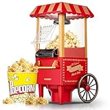 HOUSNAT Popcornmaschine Heissluft - Retro Klein Popcorn Maker -Fettfreies Ölfreies & Gesunder Maïs Snack - 1200W Popcorn Maschine für Zuhause - Filmabend & Weihnachten - Rot