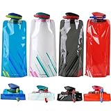 4 Stück Faltbare Wasserflaschen, 700ML Faltbare Trinkflasche, 4 Farben Wiederholbare BPA-Freie Wasserflasche mit Clip für Wandern, Reisen, Abenteuer, Fitness