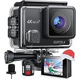 Surfola Action Cam 4K, Unterwasserkamera 40M Wasserdicht 20MP EIS Bildstabilisierun 170° Weitwinkel Helmkamera WiFi Actionkameras mit Externem Mikrofon 2 Akkus und Zubehör Kit 2.4G Fernbedienung