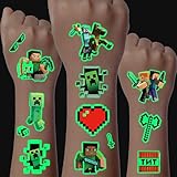 Leuchtende Tattoos für Kinder, 8 Blätter Minecraft Temporäre Tattoo Set,Tattoos zum Aufkleben, Kinder Geburtstag Party Geschenk Dekorationen, Adventskalender Kinder Geschenke