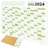 XXL Wandkalender 2024 groß (90x60cm) - Jahresplaner 2024 quer als Kalender für die Wand - Jahreskalender für 14 Monate mit Ferienübersicht - Kalender gefalzt für das Büro