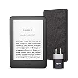 Kindle Essentials Bundle mit einem Kindle (Schwarz) mit Spezialangeboten, einer Amazon-Hülle aus Stoff (Kohlenschwarz) und einem Amazon Powerfast 5-W-Ladegerät