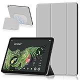 Miimall Kompatibel mit Google Pixel Tablet Hülle mit Ständer, Ultradünn TPU + PU Kratzfest Anti Drop Drahtloses Aufladen Flip Cover Case für Google Pixel Tablet 2023 -Grau