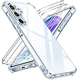 iVoler Nie Vergilbung Klar Hülle für Samsung Galaxy A55 5G mit Stoßfest Schutzecken, 1 Handyhülle mit 3 Stück Panzer Schutz Glas, [Militärischer Schutz] Transparent Schutzhülle Dünn Durchsichtige Case