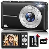 Digitalkamera Fotokamera HD 1080P 44MP, Fotoapparat mit 32GB Speicherkarte, Wiederaufladbare Kamera fotokamera mit 16X Digitalzoom digicam für Kinder, Erwachsene, Mädchen, Jungen(Schwarz)