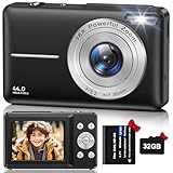 Digitalkamera Fotokamera HD 1080P 44MP, Fotoapparat mit 32GB Speicherkarte, Wiederaufladbare Kamera fotokamera mit 16X Digitalzoom digicam für Kinder, Erwachsene, Mädchen, Jungen(Schwarz)