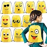 Voarge 10 Stück Kinder Emoji Turnbeutel Rucksack, Gastgeschenke Beutel, für Kindergeburtstag Partytüten Geschenktüte Partyzubehör Mitgebsel Weihnachten Halloween