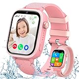 Smartwatch Kinder, 4G Smartwatch Kinder mit GPS und Telefon, IP67 Wasserdicht - Videoanrufen, SOS, Schulmodus, Schrittzähler, Kinder-Smartwatch, Smartwatch für Jungen Mädchen, Mit Band + Schutzfoli