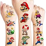 8 Blätter Super Mario Temporäre Tattoo Kinder, Wasserdichte Kindertattoos Aufkleber Set