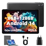 Rebecco Tablet 10 Zoll Android 14 Tablets, Octa Core 1280 * 800 IPS HD Display Android Tablet, 8GB RAM+128GB ROM(Expand to 1TB), Unisoc A523 CPU, 5G/2.4G WiFi, 5MP+8MP Kamera