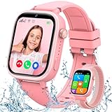 4G Smartwatch Kinder, IP68 Wasserdicht Smartwatch Kinder mit GPS, Telefon, Videoanruf, Voice Chat, SOS, Schulmodus, Schrittzähler, Wecker, Schlafen, Kinderuhr für Mädchen und Jungen 3-14 Jahren Rosa