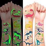 LEADTEAM 90 Stück Dinosaur Tattoo Kinder Jungen, Leucht Kindertattoos Temporäre Tattoos Aufkleber Sticker, Dinosaurier Spielzeug Geschenk Geburtstag Deko Party Mitgebsel Kindergeburtstag Junge