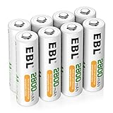 EBL AA Akku 2800mAh 8 Stück - Mignon AA wiederaufladbare Batterien, Typ NI-MH, geringe Selbstentladung mit Staubkasten, 1.2v AA Akkubatterien