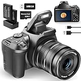 NBD 4K Digitalkamera mit 40X Zoom, 64MP DSLR Kamera für Fotografie Anfänger, Autofokus 1080P HD Vlogging Kamera mit EIS, 32GB SD Karte, 2 Batterien (Schwarz)