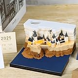 3D Kalender Abreißen 2025 3D-Notizblock Tischkalender-Notizblock mit Licht 3D Castle-Wochenkalender mit Stifthalter 3D-Kunst Kreatives Papierskulptur-Bastel-DIY-Geschenk