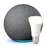 Echo (4. Generation), Anthrazit + Philips Hue White Smart Bulb (E27), Funktionert mit Alexa - Smart Home-Einsteigerpaket