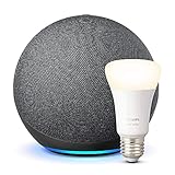 Echo (4. Generation), Anthrazit + Philips Hue White Smart Bulb (E27), Funktionert mit Alexa - Smart Home-Einsteigerpaket